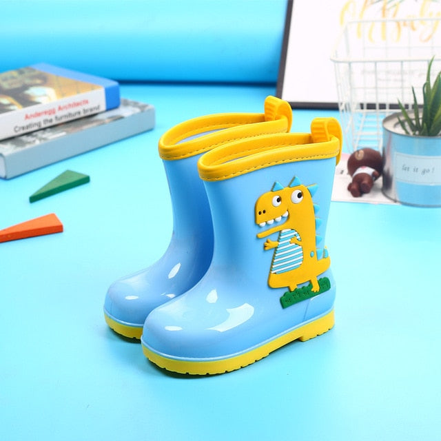 Rain Boots Kids Winter Girl Cute 3D Dinosaur Children's Boys Boots Plush Warm Ankle PVC Waterproof Baby Water Shoes Rainboots