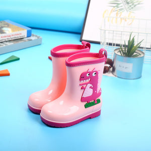 Rain Boots Kids Winter Girl Cute 3D Dinosaur Children's Boys Boots Plush Warm Ankle PVC Waterproof Baby Water Shoes Rainboots