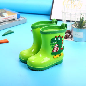 Rain Boots Kids Winter Girl Cute 3D Dinosaur Children's Boys Boots Plush Warm Ankle PVC Waterproof Baby Water Shoes Rainboots
