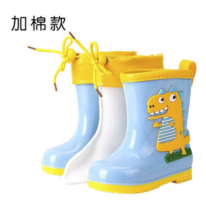 Rain Boots Kids Winter Girl Cute 3D Dinosaur Children's Boys Boots Plush Warm Ankle PVC Waterproof Baby Water Shoes Rainboots