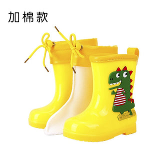 Rain Boots Kids Winter Girl Cute 3D Dinosaur Children's Boys Boots Plush Warm Ankle PVC Waterproof Baby Water Shoes Rainboots