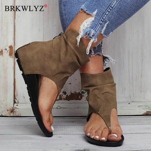 Summer Female Flip Flop Zipper Casual Woman Sandal Ladies Sandals Clip Toe Flat Women Platform PU leather Gladiator Shoes