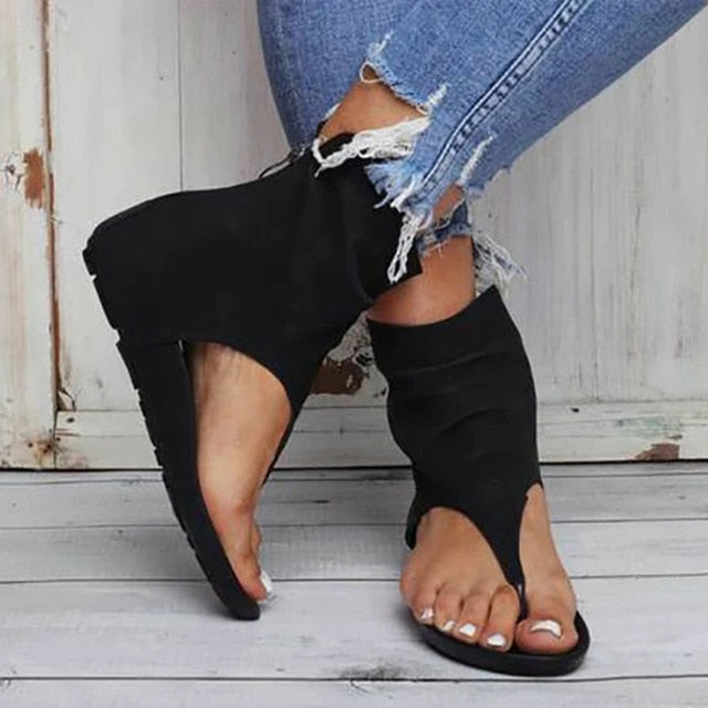 Summer Female Flip Flop Zipper Casual Woman Sandal Ladies Sandals Clip Toe Flat Women Platform PU leather Gladiator Shoes