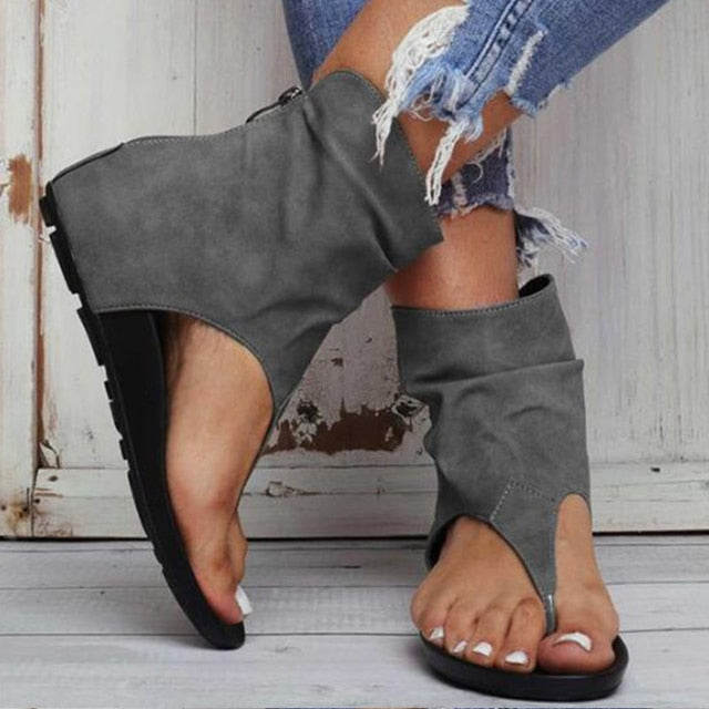 Summer Female Flip Flop Zipper Casual Woman Sandal Ladies Sandals Clip Toe Flat Women Platform PU leather Gladiator Shoes