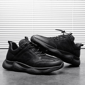 NEW Brand High Quality All Black Men's Leather Casual Shoes Fashion Breathable Sneakers Fashion Flats Big Plus Size 38-44 R5-27
