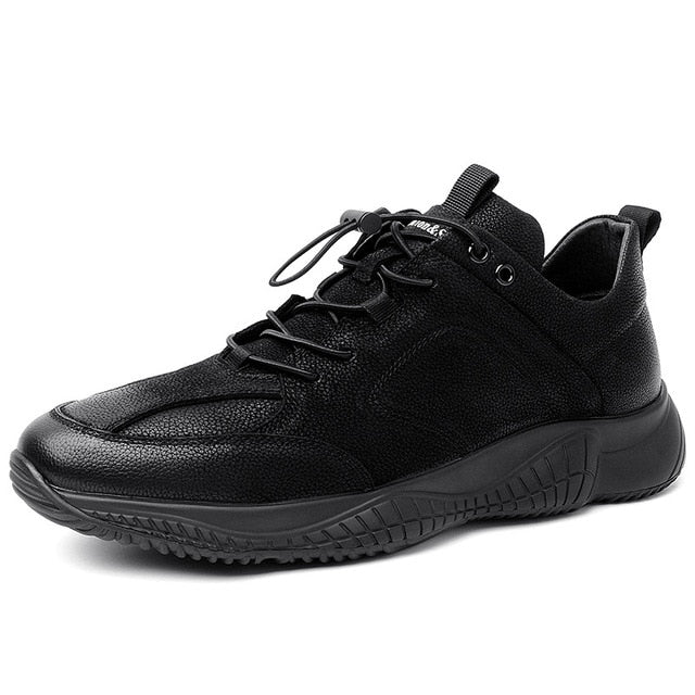 NEW Brand High Quality All Black Men's Leather Casual Shoes Fashion Breathable Sneakers Fashion Flats Big Plus Size 38-44 R5-27