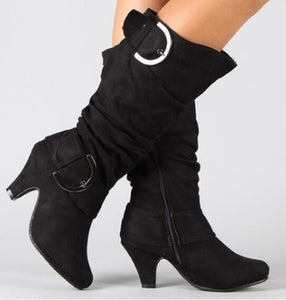 Lloprost ke Large Size 43 2019 Knee High Boots Women Autumn Faux Suede Buckle Fashion Spike Heels Woman Shoes Winter Hot Sale