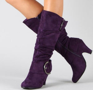 Lloprost ke Large Size 43 2019 Knee High Boots Women Autumn Faux Suede Buckle Fashion Spike Heels Woman Shoes Winter Hot Sale