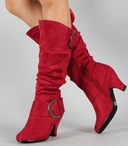 Lloprost ke Large Size 43 2019 Knee High Boots Women Autumn Faux Suede Buckle Fashion Spike Heels Woman Shoes Winter Hot Sale