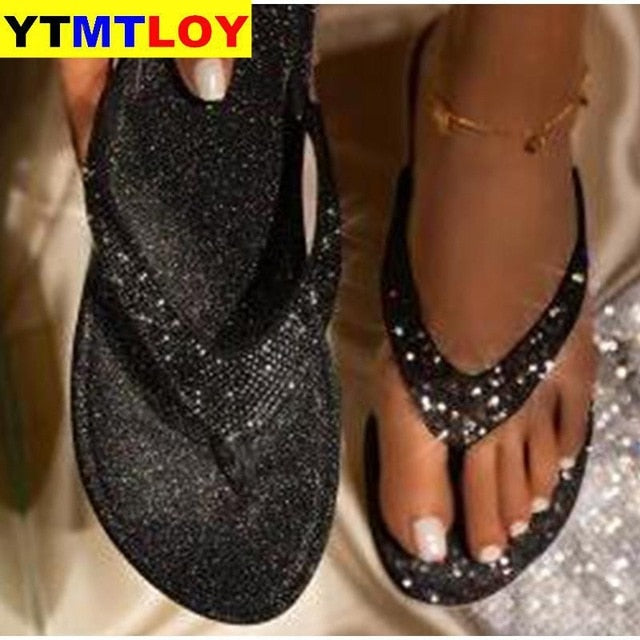 Women Flip Flop Slippers Slides Bling Rhinestone Ladies Shoes Casual Summer Flat Female Crystal Glitter Woman Plus Size 2020