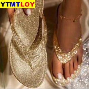 Women Flip Flop Slippers Slides Bling Rhinestone Ladies Shoes Casual Summer Flat Female Crystal Glitter Woman Plus Size 2020