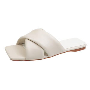 Lucyever Soft Pu Leather Rubber Slippers Women Fashion Cross Strap Black Beige Flip Flops Woman Summer Beach Flat Sandals Mujer