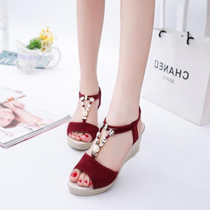Summer Women Gladiator Sandals Wedges High Heel Platform Laides Shoes Peep Toe String Beads Casual Female Zapatos De Mujer