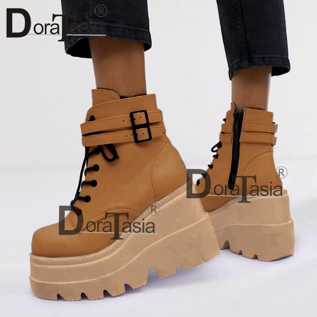 DORATASIA Luxury Brand New INS Hot Ladies High Platform Boots Fashion High Heels Ankle Boots Women 2020 Party Wedges Shoes Woman
