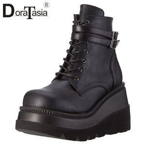 DORATASIA Luxury Brand New INS Hot Ladies High Platform Boots Fashion High Heels Ankle Boots Women 2020 Party Wedges Shoes Woman