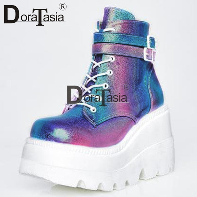 DORATASIA Luxury Brand New INS Hot Ladies High Platform Boots Fashion High Heels Ankle Boots Women 2020 Party Wedges Shoes Woman