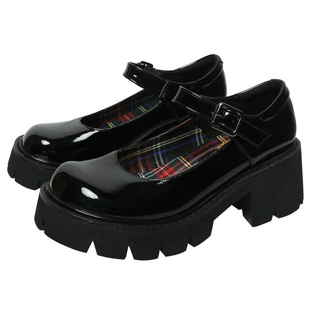 2020 Summer New Mary Jane Shoes Square Heel Thick Bottom Buckle Single Shoes Increased Retro Lolita Leather Pumps Women