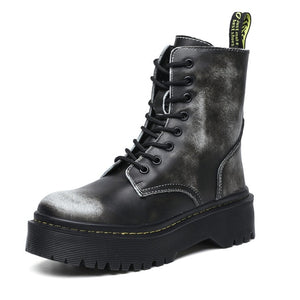 2020New Flat Punk Platform Boots Women Shoes Autumn Winter Fur Fashion Round Toe Lace-up Genuine Leather Boots Ladies Shoes