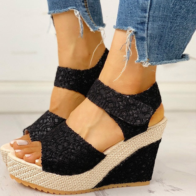 Summer Women's platform sandals Wedges shoes for women Heel Floral Flower Lace-up women beach Shoes Footwear zapatos de mujer