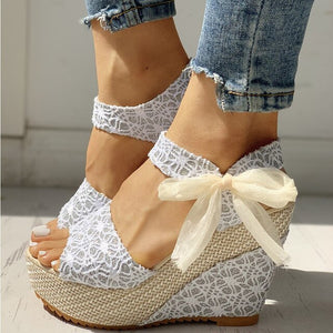 Summer Women's platform sandals Wedges shoes for women Heel Floral Flower Lace-up women beach Shoes Footwear zapatos de mujer