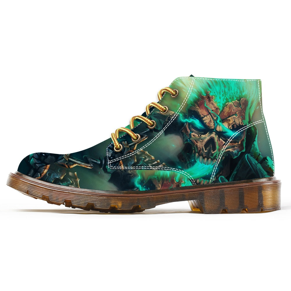 Fashion Boots for Men Unique Cool Skull Print Motorcycle Combat Boots Man Chukka Custom Shoes Male Ankle Boots