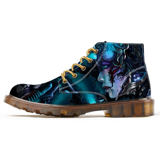 Fashion Boots for Men Unique Cool Skull Print Motorcycle Combat Boots Man Chukka Custom Shoes Male Ankle Boots