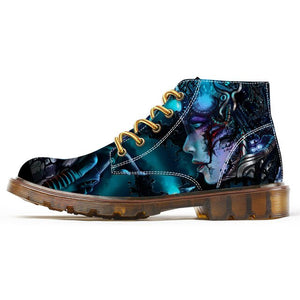 Fashion Boots for Men Unique Cool Skull Print Motorcycle Combat Boots Man Chukka Custom Shoes Male Ankle Boots