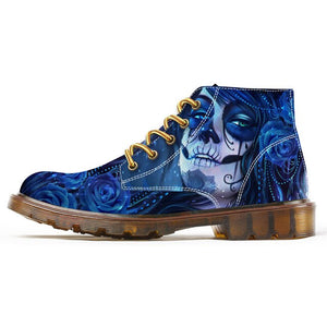 Fashion Boots for Men Unique Cool Skull Print Motorcycle Combat Boots Man Chukka Custom Shoes Male Ankle Boots