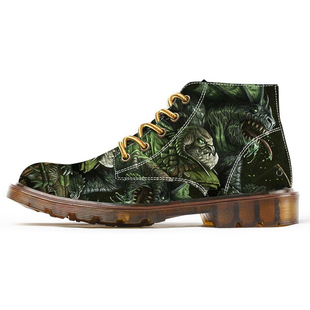 Fashion Boots for Men Unique Cool Skull Print Motorcycle Combat Boots Man Chukka Custom Shoes Male Ankle Boots