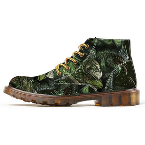 Fashion Boots for Men Unique Cool Skull Print Motorcycle Combat Boots Man Chukka Custom Shoes Male Ankle Boots