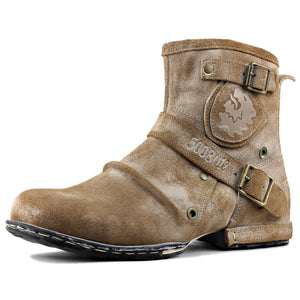 Men's Ankle Boots Cowboy Chukka Boots Zipper-up Motorcycle Boots Genuine Leather Men Handmade Western Boots Designer Shoes