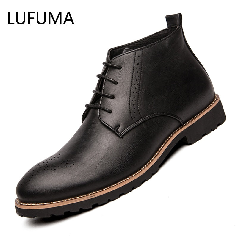 Boots for Men Business Chukka Mens Boots High Top Casual Shoes Outdoor Leather Mens Winter Shoes Male Black Zapatos Hombre