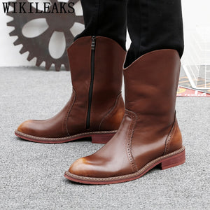Cowboy Boots Mens Chukka Boots Men Brogues Knight Elevator Shoes For Men Boots Genuine Leather Designer Shoes Chaussure Homme