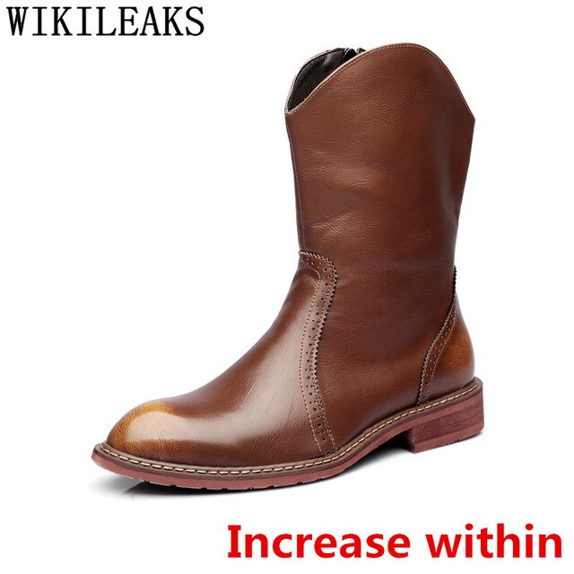 Cowboy Boots Mens Chukka Boots Men Brogues Knight Elevator Shoes For Men Boots Genuine Leather Designer Shoes Chaussure Homme