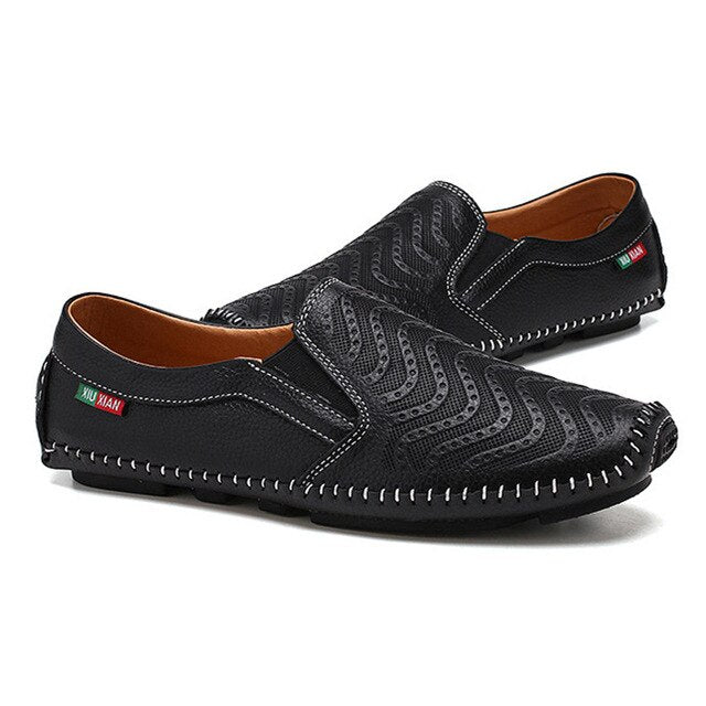 2020 Genuine Leather Shoes Men Loafers Slip-on Men Casual Shoes Flat Cow Leather Male Driving Footwear Black White KA2401