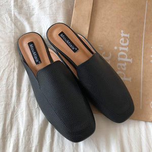 Women Mules Slip Ons Flat Heel Slides Spring Summer Solid Color Footwear Soft Leather Shoes