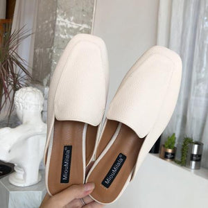 Women Mules Slip Ons Flat Heel Slides Spring Summer Solid Color Footwear Soft Leather Shoes