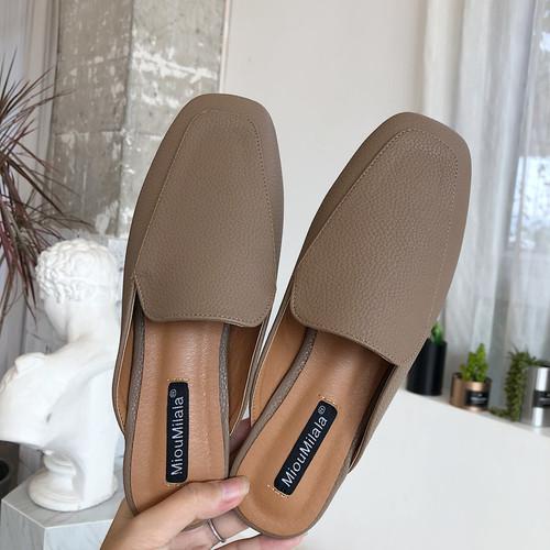 Women Mules Slip Ons Flat Heel Slides Spring Summer Solid Color Footwear Soft Leather Shoes