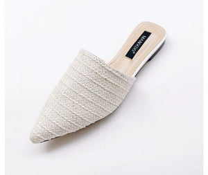 Summer New Women's Solid Toe-covered Slipper Fashion Pointed Woven Breathable Lazy Slippers Flat Sandals Women Mule Slides Shoes