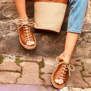 Summer Platform Slippers Women Lace Up Leather Slides Sandals Shoes Outdoor Beach Slippers Open Toe Flip Flops Women Shoes