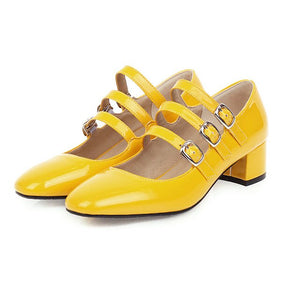 Mary Jane Shoes for Women Medium Heels Pumps Block Heel Womens Shoes 2020 New Fashion Dress Office Ladies Shoes Yellow White