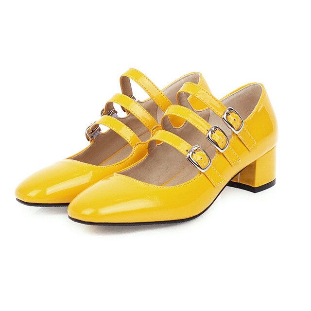 Mary Jane Shoes for Women Medium Heels Pumps Block Heel Womens Shoes 2020 New Fashion Dress Office Ladies Shoes Yellow White