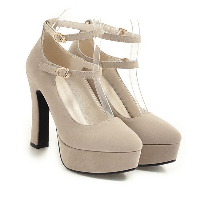 YMECHIC 2019 Spring Plus Size Mature Office Party Mary Jane Shoes for Women Ankle Strap Platform High Heel Gladiator Pumps Black