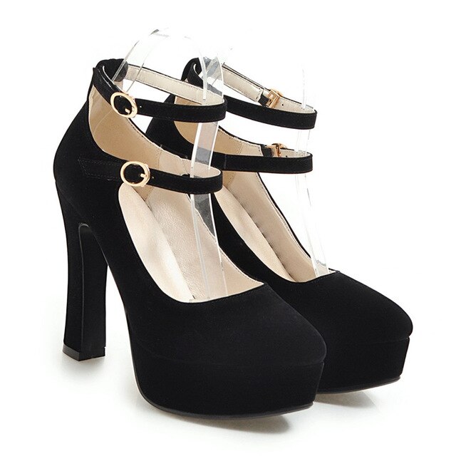 YMECHIC 2019 Spring Plus Size Mature Office Party Mary Jane Shoes for Women Ankle Strap Platform High Heel Gladiator Pumps Black