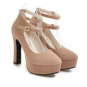 YMECHIC 2019 Spring Plus Size Mature Office Party Mary Jane Shoes for Women Ankle Strap Platform High Heel Gladiator Pumps Black