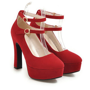 YMECHIC 2019 Spring Plus Size Mature Office Party Mary Jane Shoes for Women Ankle Strap Platform High Heel Gladiator Pumps Black