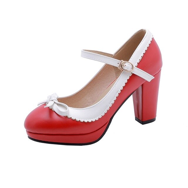 Girseaby Spring summer Woman Mary jane pumps platfom thick heels lady ankle strap party Dress Sweet shoes Large size 48