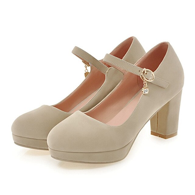 Mary Jane Shoes for Women High Heels Platform Pumps Round Toe Buckle Strap Block Heel Ladies Shoes Office Dress Shoes Blue Black