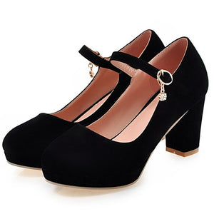 Mary Jane Shoes for Women High Heels Platform Pumps Round Toe Buckle Strap Block Heel Ladies Shoes Office Dress Shoes Blue Black