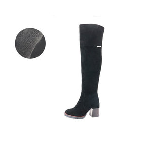 HARAVAL 2020 Autumn Winter  Boots Genuine Leather Over-the-Knee High Heel Thick Heels Women Boots Short Plush Kid Suede BlackD27